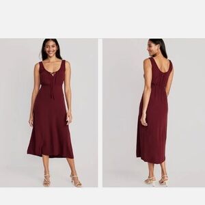 Waist-Defined Sleeveless Crepe Midi Dress Size M Red Wine color NWT